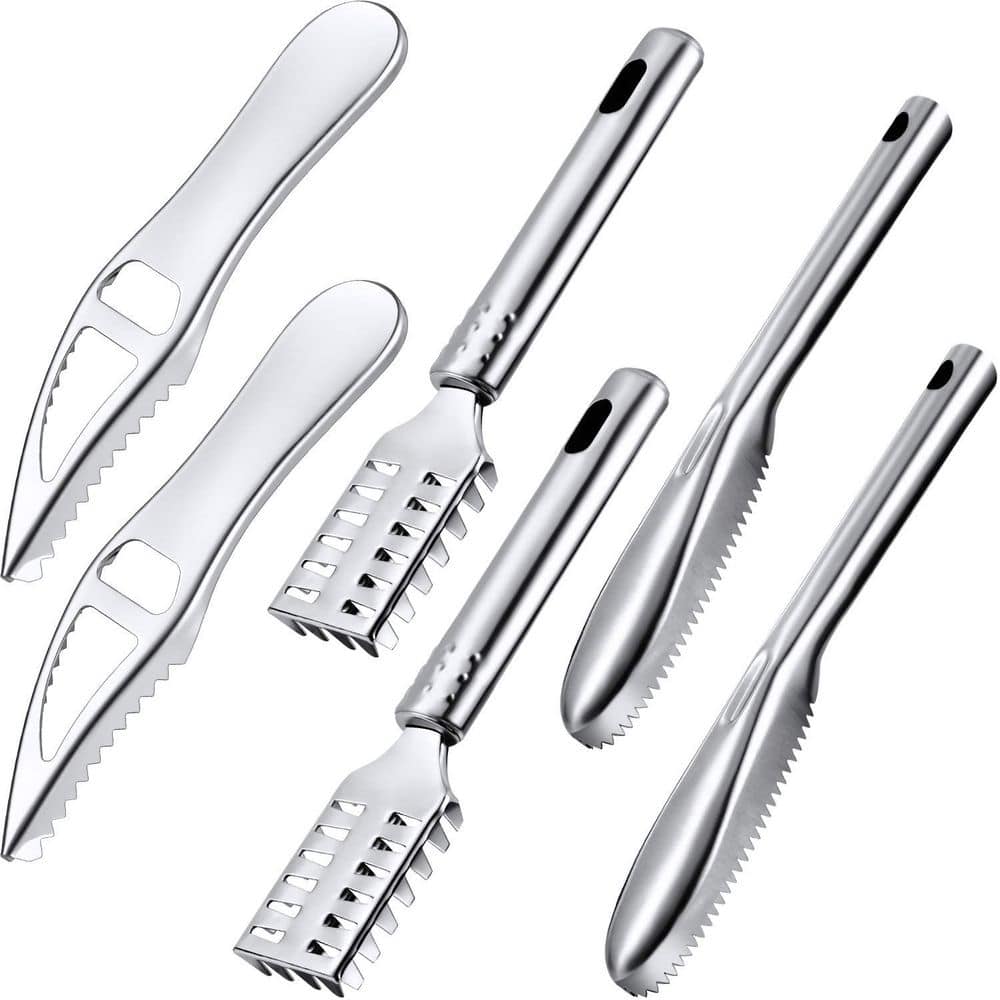 Stainless Steel Fish Scaler Remover Brush Set, 6 Pieces with Bottle Opener, Multifunctional Kitchen Tool