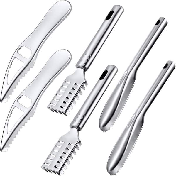Stainless Steel Fish Scaler Remover Brush Set, 6 Pieces with Bottle Opener, Multifunctional Kitchen Tool
