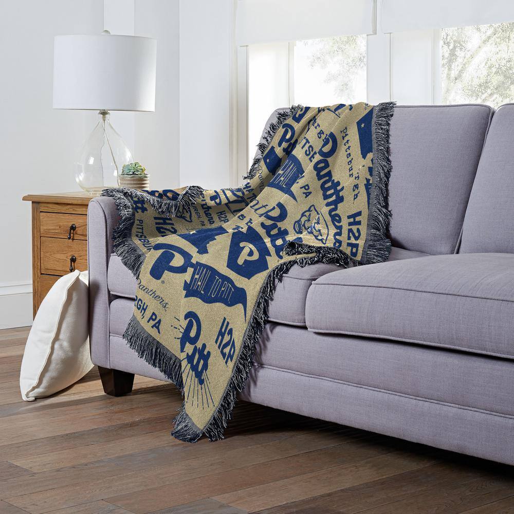 Pittsburgh Panthers Blue and Beige Woven Jacquard Throw Blanket