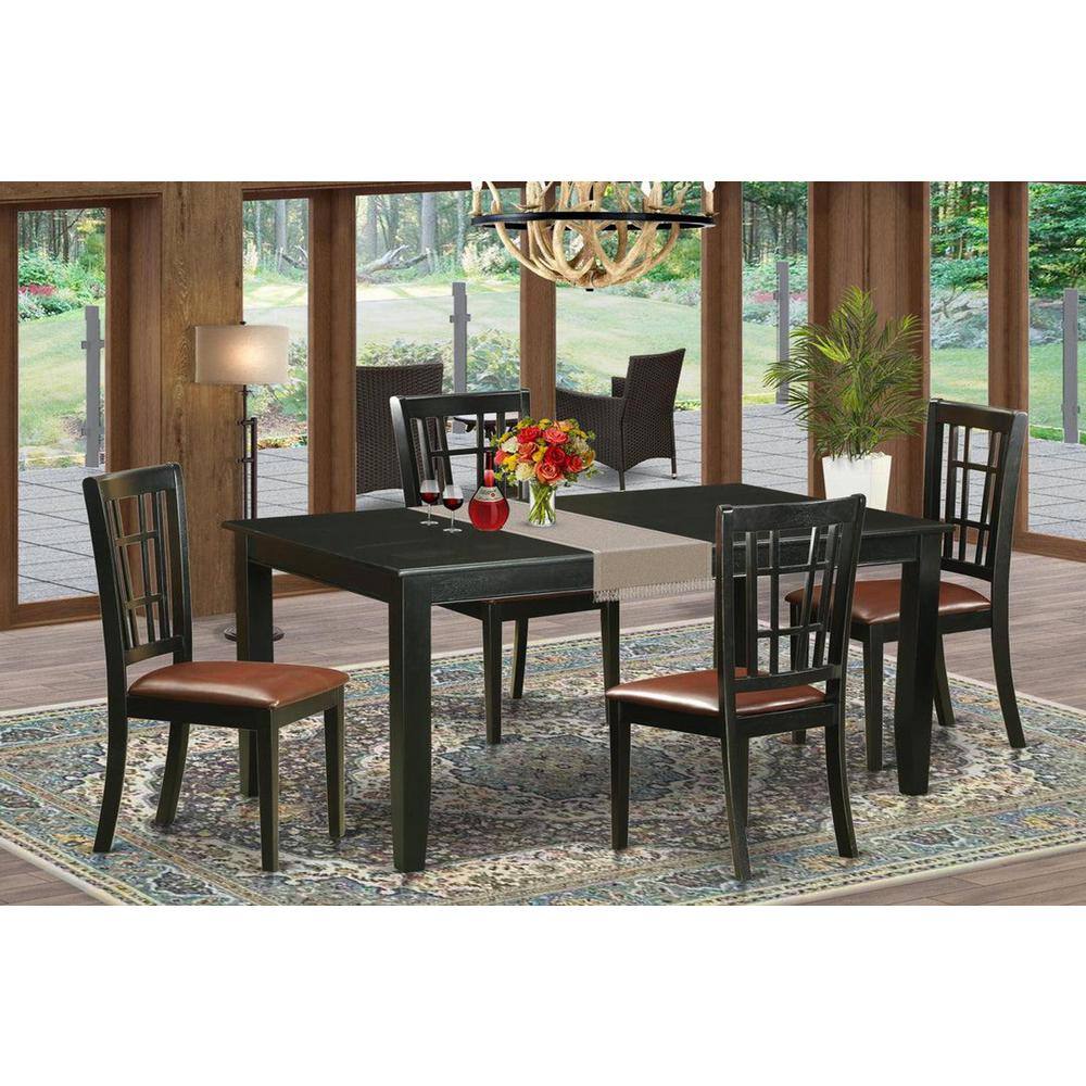 5-Piece Rectangle Black Finish Solid Wood Top Dining Table with 4-Chairs with Lattice Back