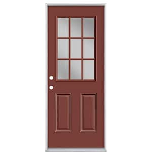 32 in. x 80 in. 9 Lite Right-Hand Inswing Painted Steel Prehung Front Exterior Door No Brickmold