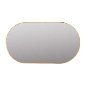 36 in. W x 18 in. H Oval Aluminium Framed Wall Bathroom Vanity Mirror with Pre-Set Hooks in Gold