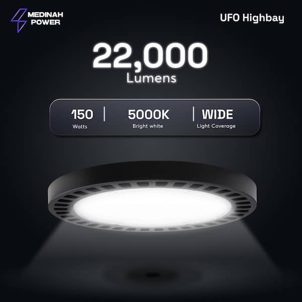 MEDINAH POWER 11 in. Round 400-Watt Equivalent Integrated LED Dimmable Bronze High Bay Light, 22000 Lumens, 5000K Daylight