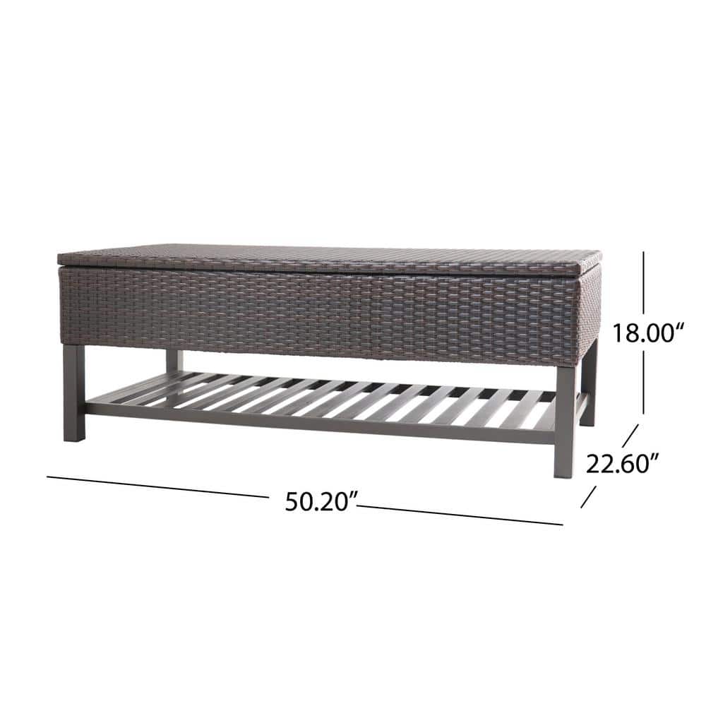 Madisyn Multibrown Wicker Outdoor Storage Bench with Shelf
