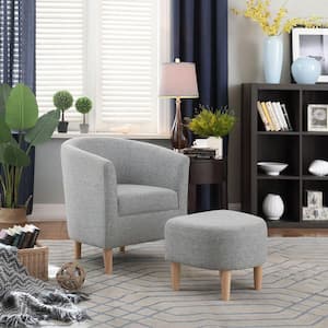 Armchair and Ottoman 27 in. Wide Accent Linen Chair Gray