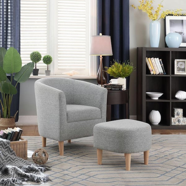 DAZONE Armchair and Ottoman 27 in. Wide Accent Linen Chair Gray