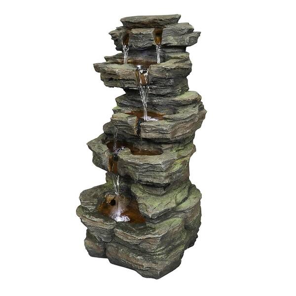 Willit Outdoor Water Fountain Rock Waterfall Fountain and Backyard Water Feature with LED