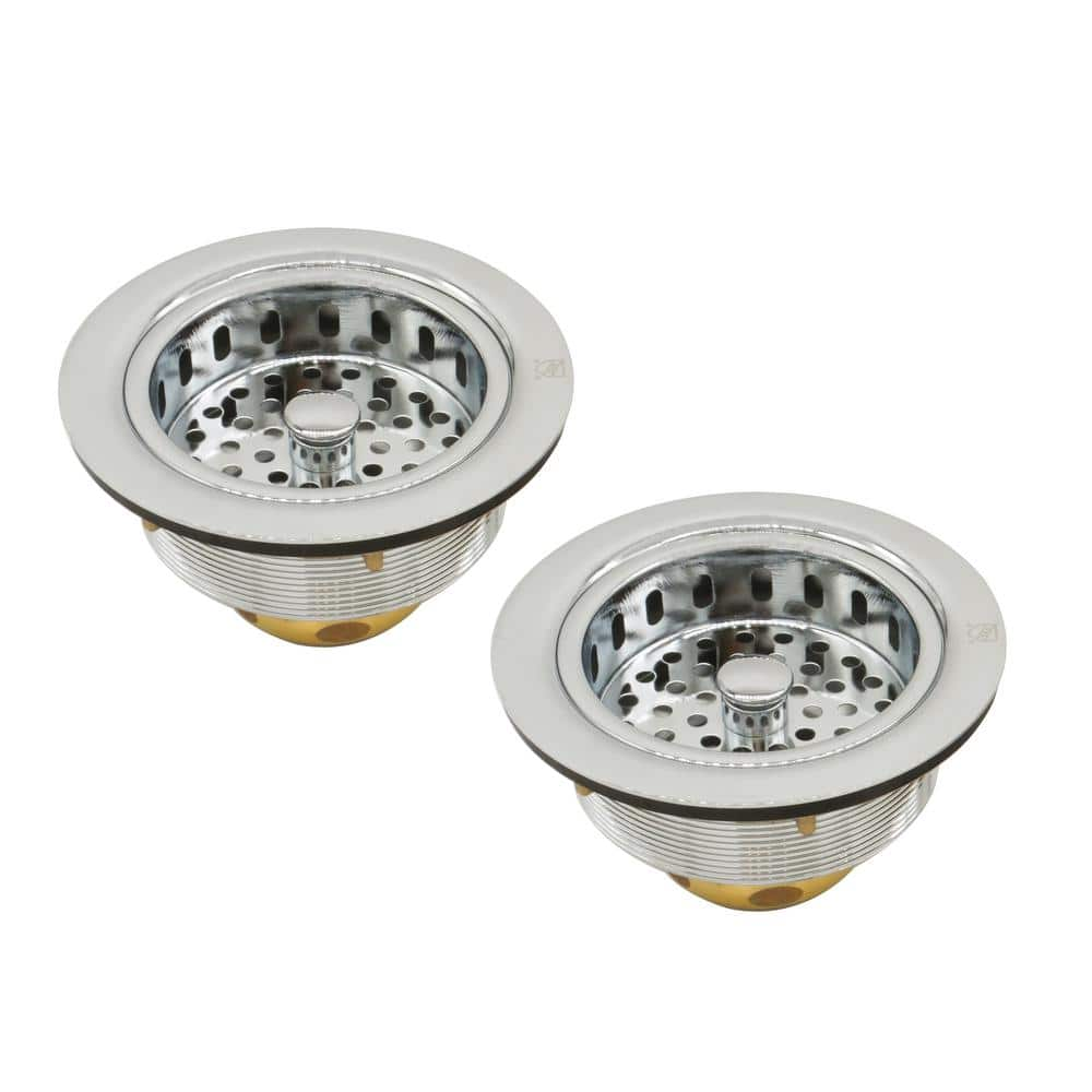 3-1/2 in. Strainer Basket Replacement for Kitchen Sink Drains Stainless Steel Kohler Style Stopper (2-Pack)