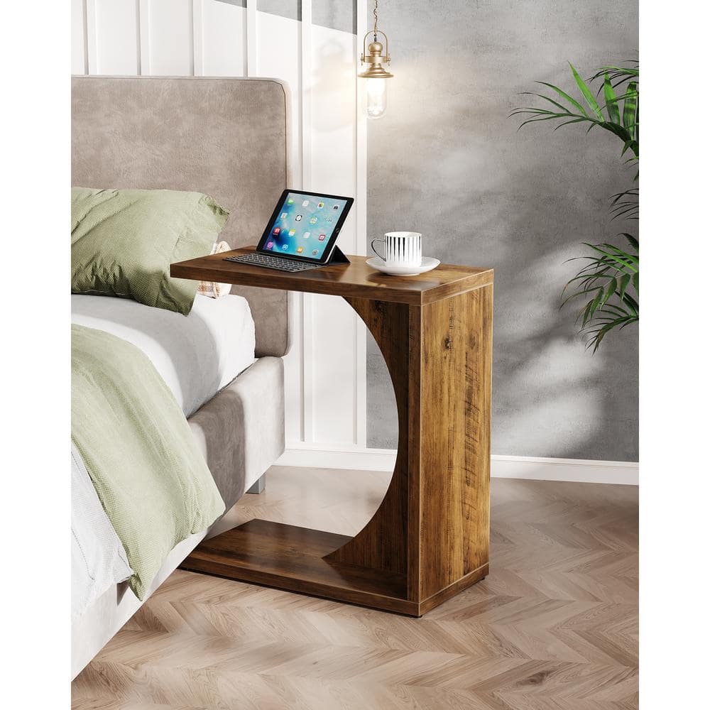 Kerlin 23.62 in. Rustic Brown C-Shaped Wood End Table for Small Space, Sofa Side Table Couch Table for Home Office - thumbnail 9
