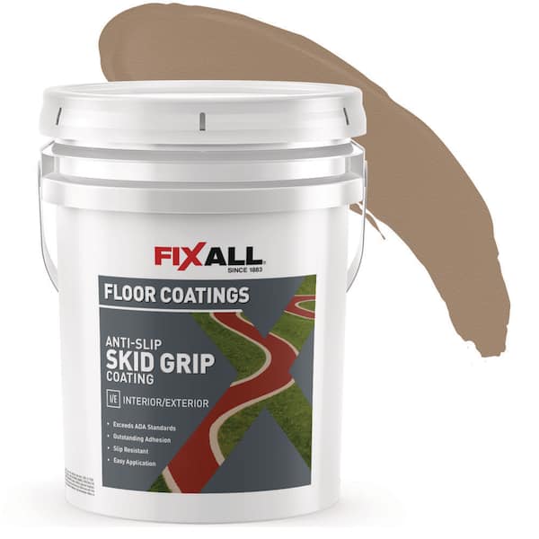 FIXALL Skid Grip Anti-Slip Floor Coating, 5 Gallon, Camel, Slip-Resistant Pavement, Cement and Concrete Paint