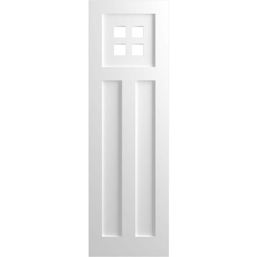 White PVC Mission Style Fixed Mount Shutters, 12 x 56 inches