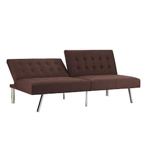 68.5 in Wide Armless Arm Faux Leather Modern Rectangle Sofa in. Caramel Brown
