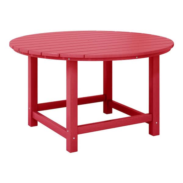 Children's Laguna Outdoor Patio All Weather Fade Resistant Kids Poly Plastic 38 in. Round Picnic Dining Table in Red
