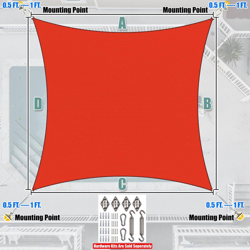 16' x 16' Red HDPE Outdoor Sun Shade Sail Canopy