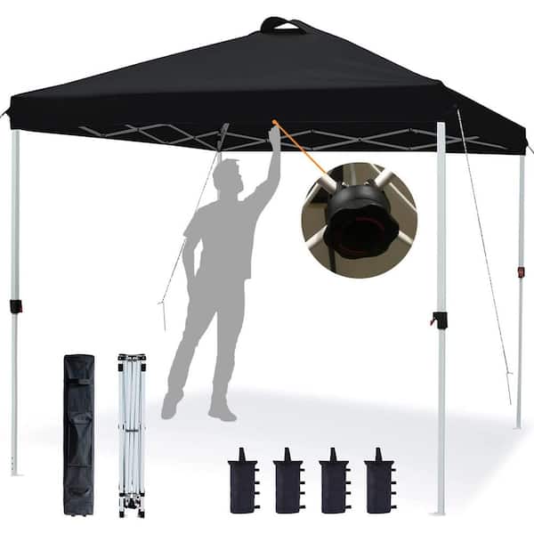 Afoxsos 10 ft. x 10 ft. Black Portable Folding Instant Canopy Tent with Carry Bag, Sandbags, Stakes and Ropes