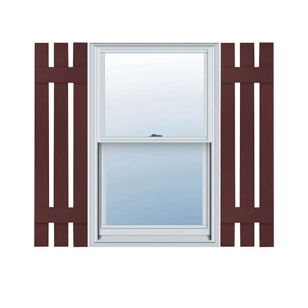 Ekena Millwork 12 in. x 51 in. Lifetime Vinyl Standard Three Board Spaced Board and Batten Shutters Pair Bordeaux