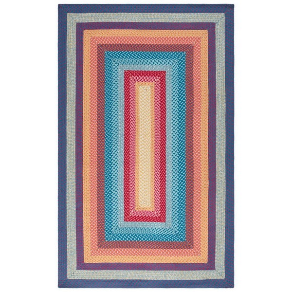 Braided 8 ft. x 10 ft. Red/Orange Machine Washable Border Interlaced Area Rug