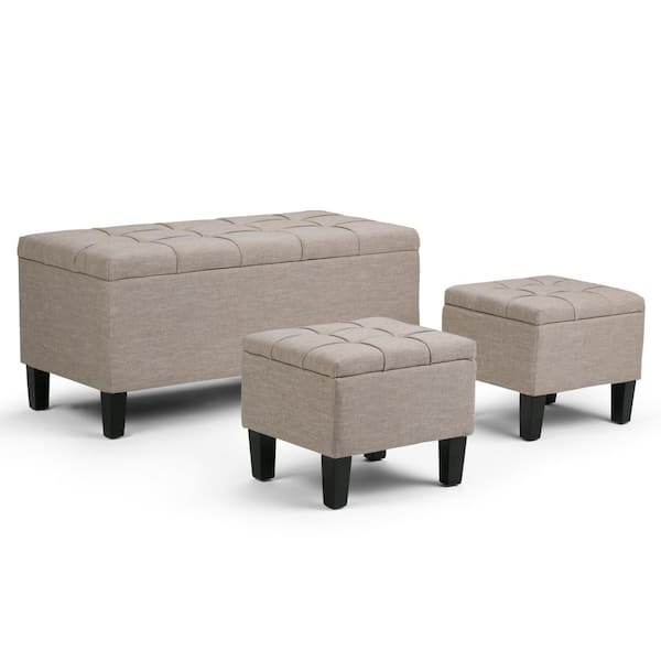 Simpli Home Dover 44 in. Contemporary Storage Ottoman in Natural Linen Look Fabric
