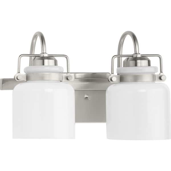 Progress Lighting Fessler Collection 13 in. 2-Light Brushed Nickel Opal Glass Farmhouse Vanity Light