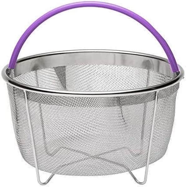 Stainless Steel Mesh Steamer Basket with Grey Silicone Handle for 6 Qt and 8 Qt Instant Pot Insert