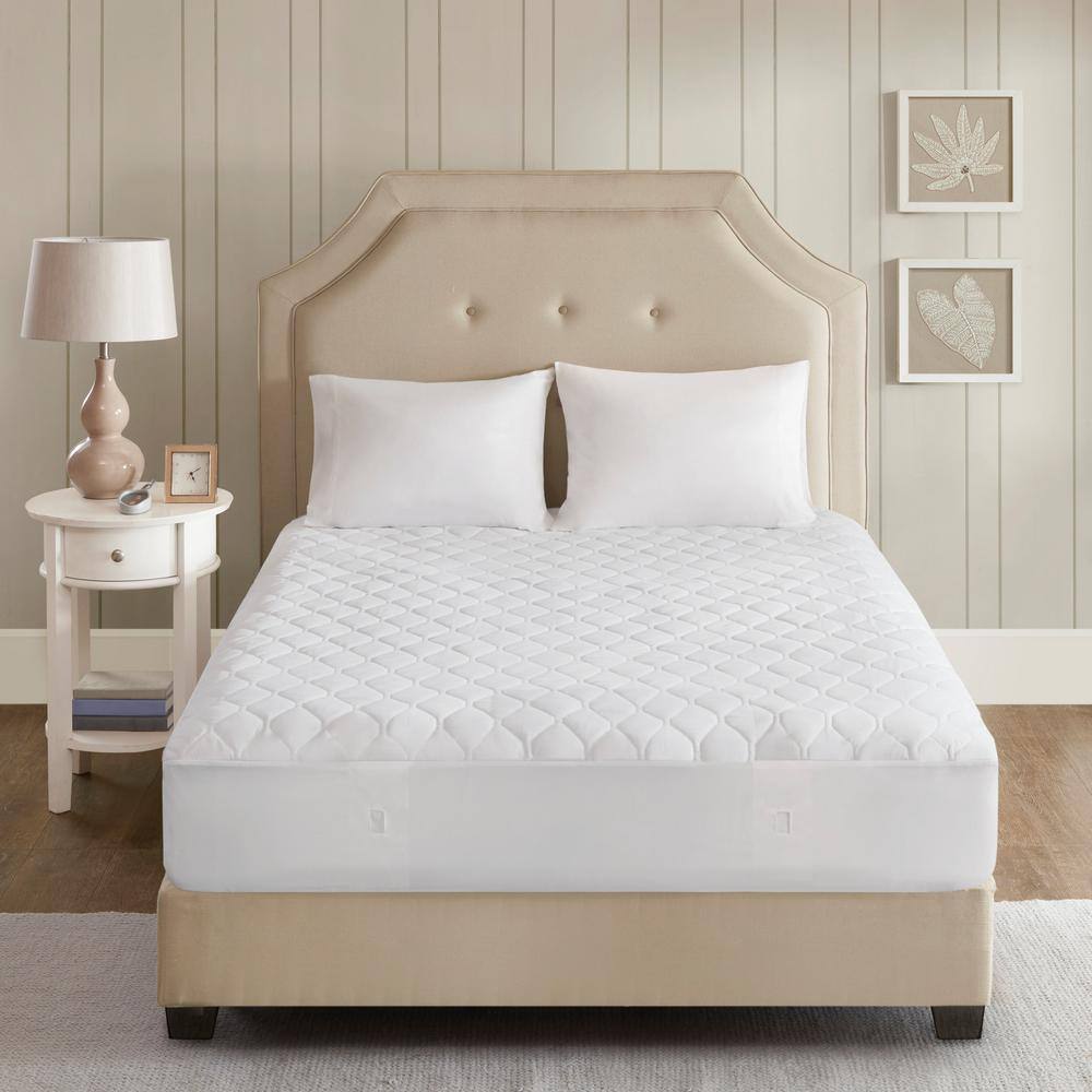 Full White Heated Microfiber Mattress Pad with 3M Scotchgard