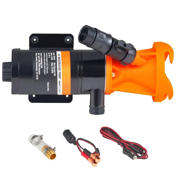 RV Portable Macerator Pump, 12V, 12GMP Quick Release RV Waste Pump, RV Sewage Sewer Pump with Detachable Valve