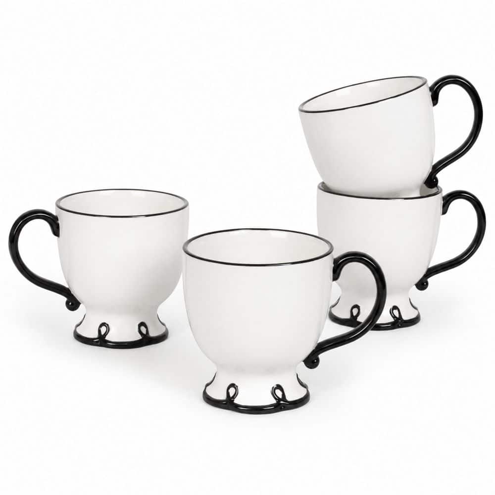 Splash of Cheers Mugs Set of 4, 16 oz Stoneware White/Black Coffee Mugs, Ceramic Cups, Espresso/Cappuccino Cups price history on PriceWatchPro