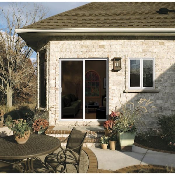 60 in. x 96 in. V-4500 Contemporary White Vinyl Left-Hand 9 Lite Sliding Patio Door