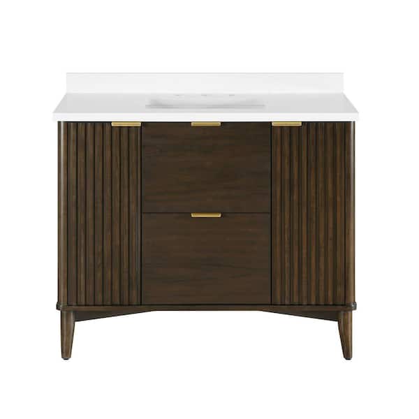 Gabi 42 in. Single Sink Dark Walnut Bath Vanity with White Engineered Stone Top Assembled