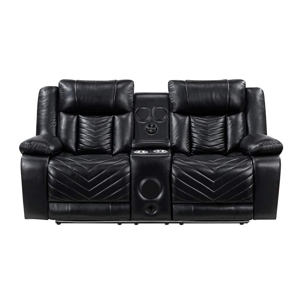 Lazzara Durant 78 in. W Black Faux Leather Power Double Reclining