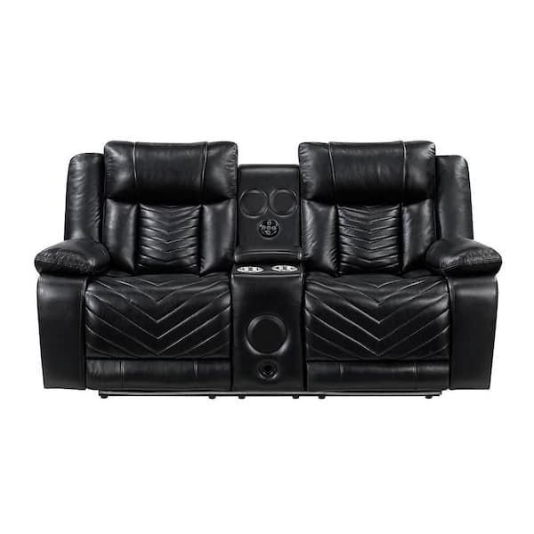 Durant 78 in. W Black Faux Leather Power Double Reclining 2-Seater Loveseat with Center Console