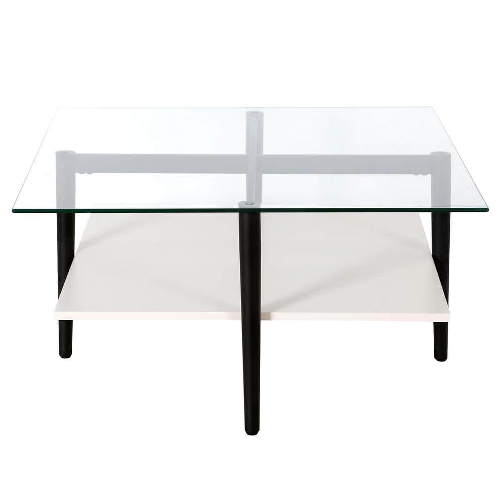 Mid-Century Modern 32" Square Coffee Table in Blackened Bronze with Glass Top