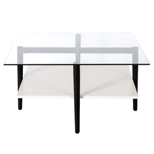 Meyer&Cross Otto 32 in. Blackened Bronze Square Glass Coffee Table with White Shelf