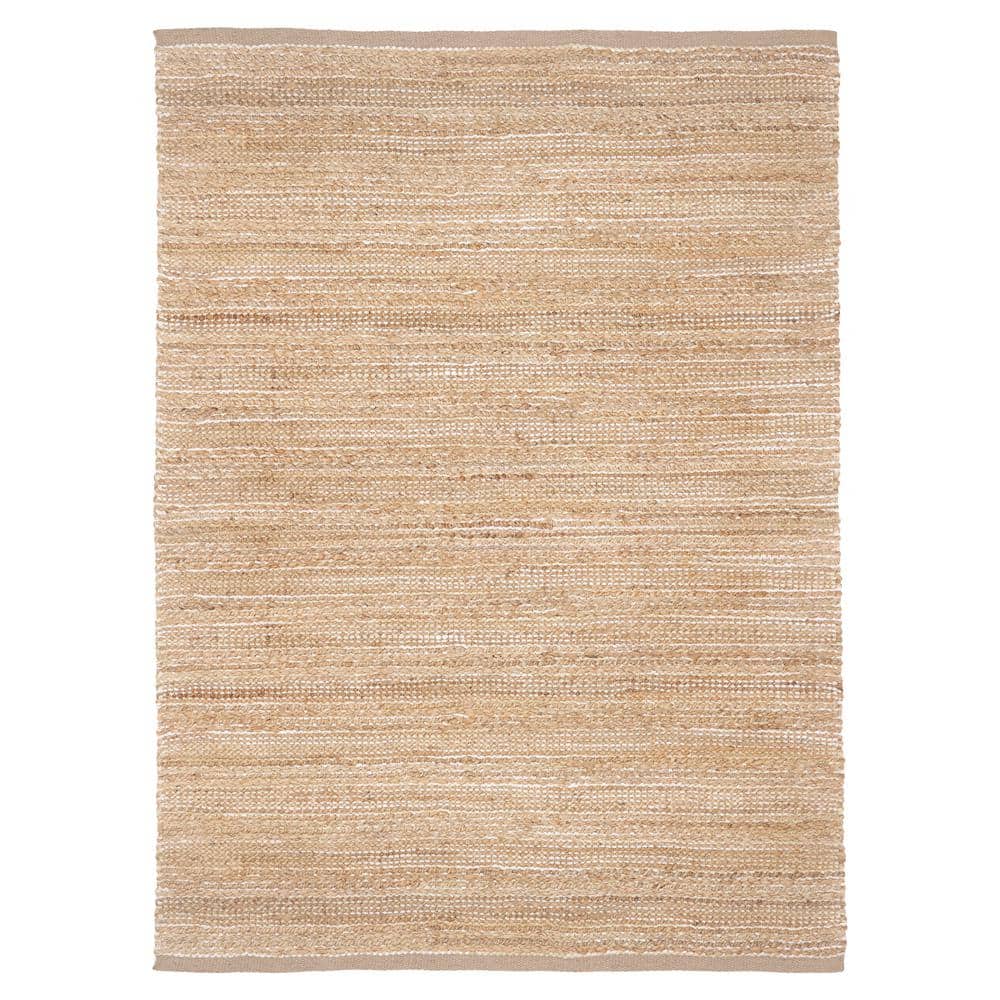 Cream/Ivory 5 ft. x 7 ft. 9 in. Area Rug Jute Blend Striped LR03302