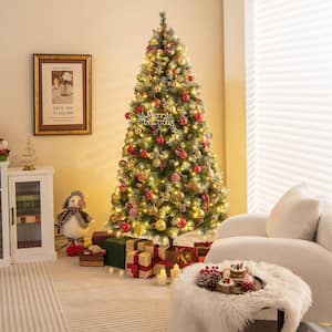 6.5 ft.Green and White Hinged Christmas Tree with 909 PVC Branch Tips and 420 Warm White LED Lights