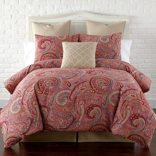 LEVTEX HOME Spruce Red Paisley Cotton Twin/Twin XL Duvet Cover Set