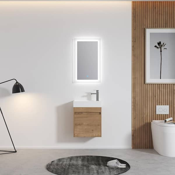 10.2 in. D x 18.1 in. W x 22.8 in. H Bathroom Vanity in Imitative Oak with White Vanity Top and White Basin