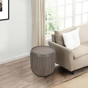 Alisha 22 in. Gray Round Mango Wood Top Handcrafted Side End Table with Ribbed Edges
