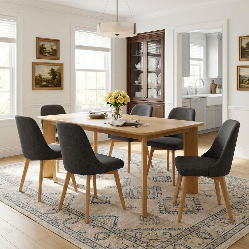 7 Piece Modern Rectangular Wood Top 67 in. 4 Leg Base Dining Table Set Seats 6 price history on PriceWatchPro