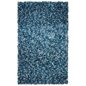Rio Shag Navy/Ivory 4 ft. x 6 ft. Solid Area Rug