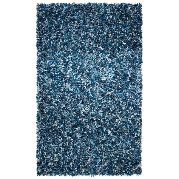 SAFAVIEH Rio Shag Navy/Ivory 5 ft. x 8 ft. Solid Area Rug