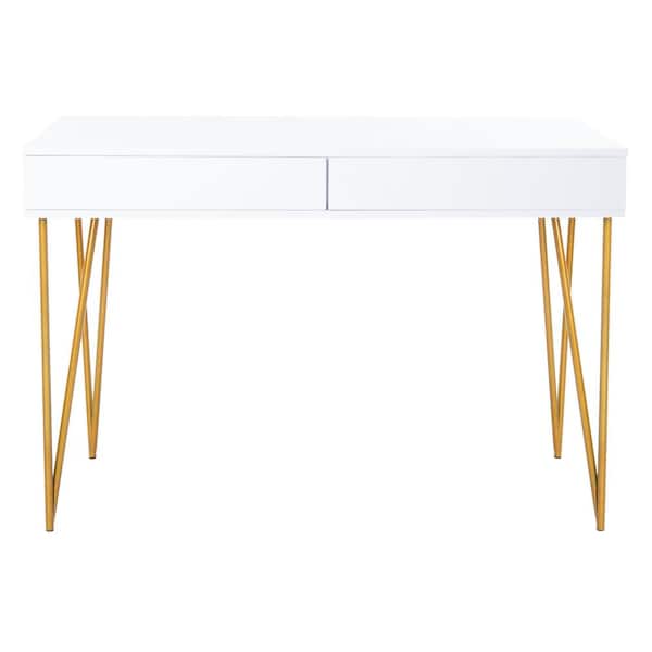 SAFAVIEH Pine 43.3 in. White/Gold 2-Drawer Writing Desk