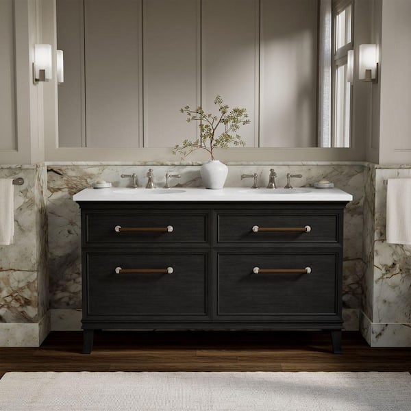 Artifacts 60 in. Double Sink Bath Vanity Cabinet without Top in Carbon Oak