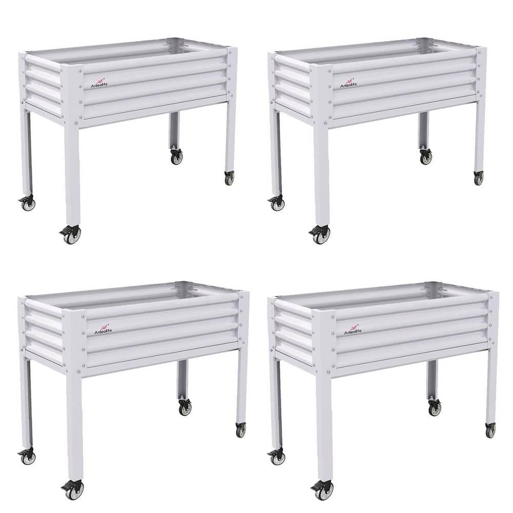 4-Set Galvanized Steel Raised Garden Bed Legs 48 in. x 24 in. x 35 in. Larg