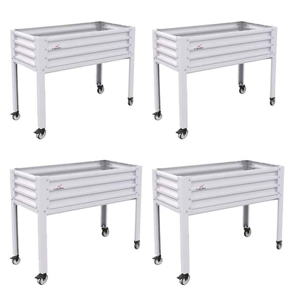 4-Set Galvanized Steel Raised Garden Bed Legs 48 in. x 24 in. x 35 in. Large Elevated Planter Box Wheels Outdoor, Indoor