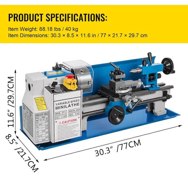 SKYSHALO 7 in. x 14 in. Metal Lathe 550-Watt Precision Bench Top
