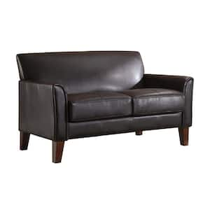 54.5 in. wide Cherry Finish Dark Brown Faux Leather 2 Seat Loveseats