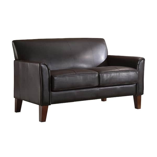 Unbranded 54.5 in. wide Cherry Finish Dark Brown Faux Leather 2 Seat Loveseats