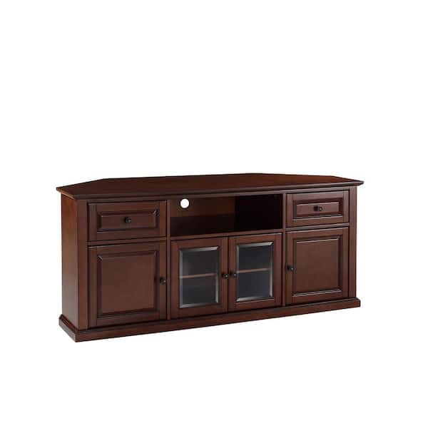 CROSLEY FURNITURE Furniture 60 in. Mahogany Corner TV Stand with 2 Drawer Fits TVs Up to 60 in. with Storage Doors