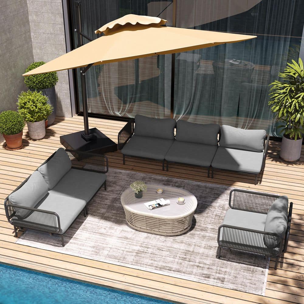 6-Piece Patio Sofa Metal Outdoor Sectional Set Couch with Dark Gray Cushions and 12 Arms price history on PriceWatchPro